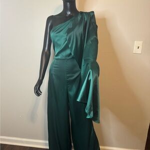 Fashion Nova Teal One-Shoulder Jumpsuit